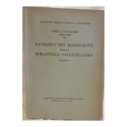 Catalogo Dei Manoscritti Della Biblioteca Vallicelliana-vol. I - copertina