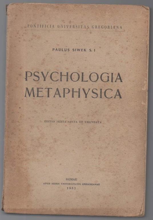 Psychologia Metaphysica - copertina
