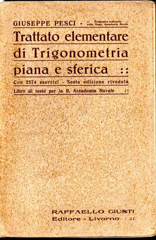 Trattato Elementare di Trigonometria Piana e Sferica - copertina