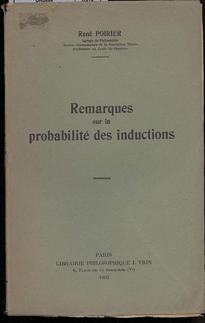 Remarques Sur La Probabilite Des Inductions - copertina