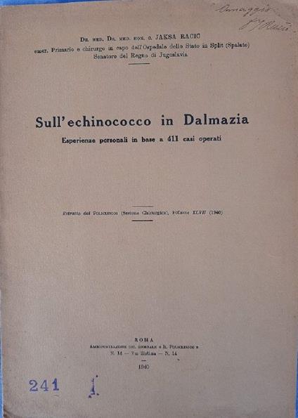 Sull'echinococco in Dalmazia - copertina