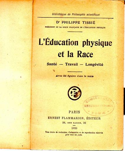 L' education Phisique Et La Race- Santž, Travail, Longevitž - copertina