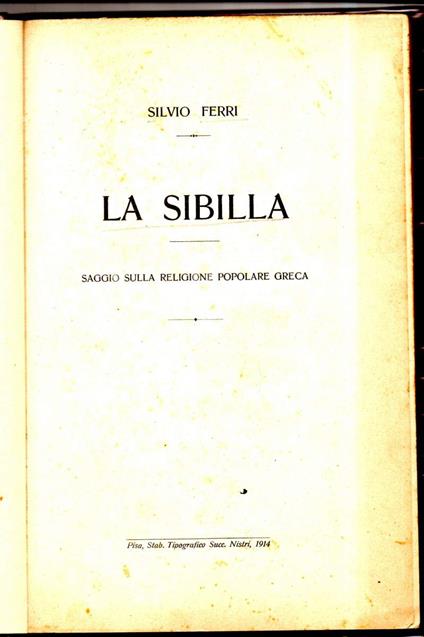 La Sibilla - Saggio Sulla Religione Popolare Greca - Silvio Ferri - copertina