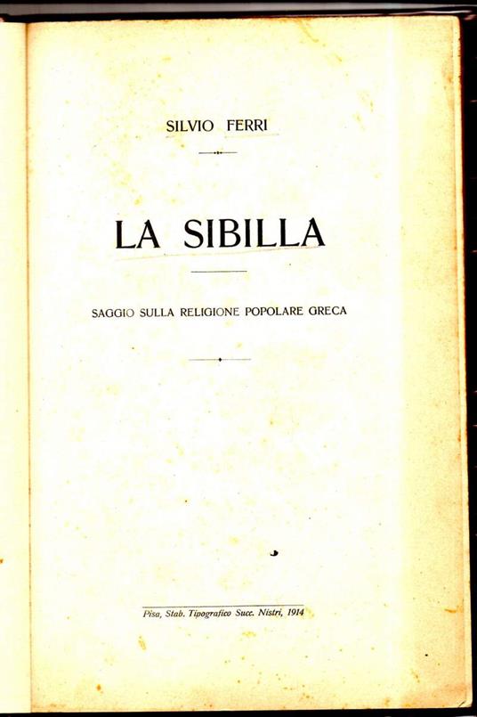 La Sibilla - Saggio Sulla Religione Popolare Greca - Silvio Ferri - copertina