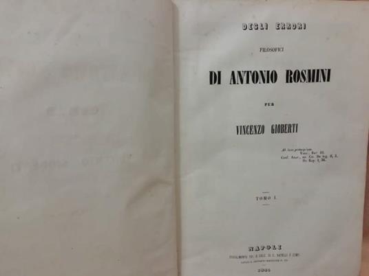 Degli Errori Filosofici di Antonio Rosmini Vol. Ii  - Vincenzo Gioberti - copertina