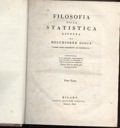 Filosofia Della Statistica Esposta da Melchiorre Gioja - Melchiorre Gioja - copertina