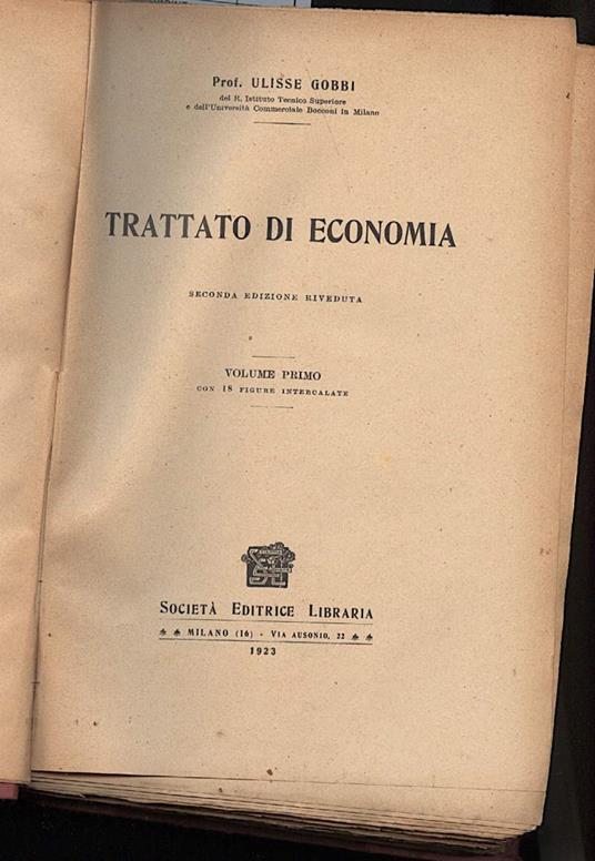 Trattato di Economia-ii Edizione Volume I e Ii - Ulisse Gobbi - copertina
