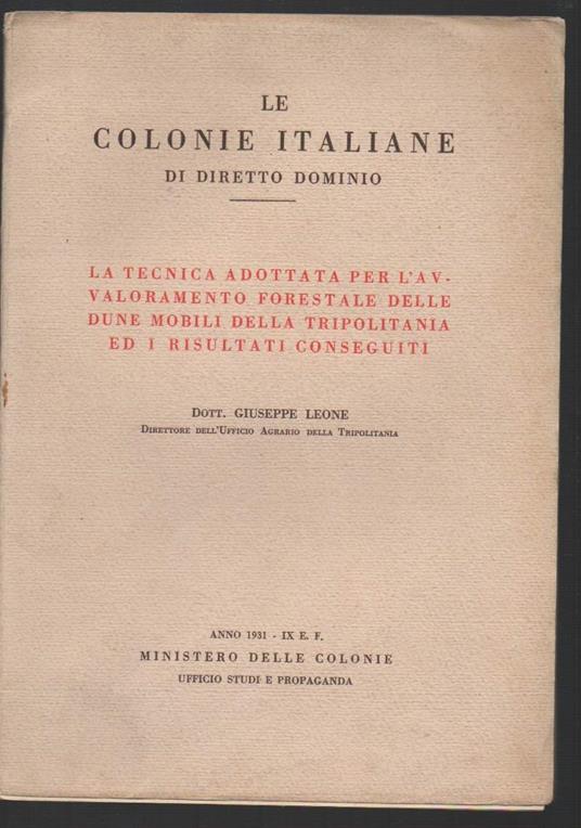 Le Colonie Italiane di Diretto Dominio  - Giuseppe Leone - copertina