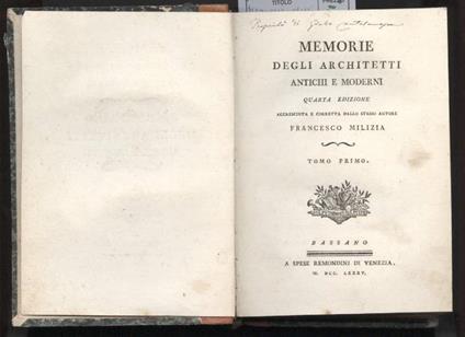 Memorie Degli Architetti Antichi e Moderni  - Francesco Milizia - copertina