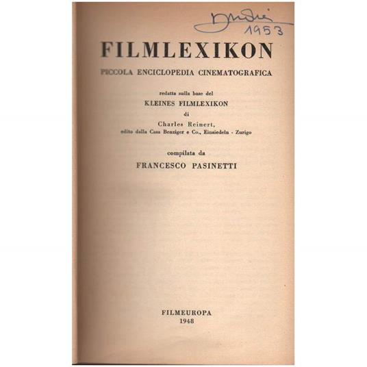 Filmlexicon  - Francesco Pasinetti - copertina