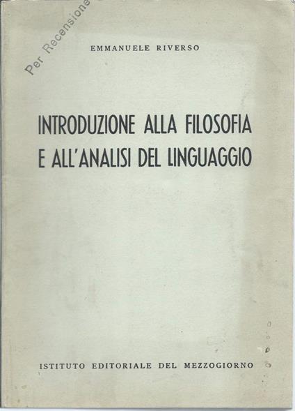 Introduzione Alla Filosofia e All'analisi Del Linguaggio - Emanuele Riverso - copertina