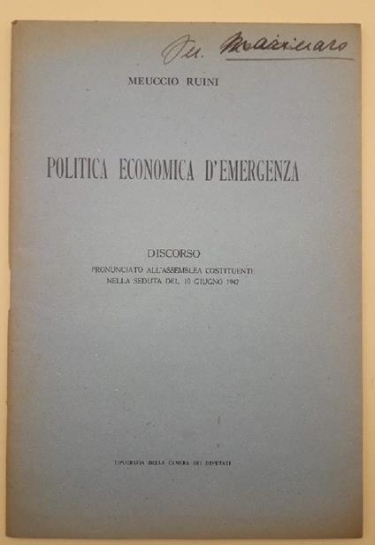 Politica Economica D'emergenza - Meuccio Ruini - copertina