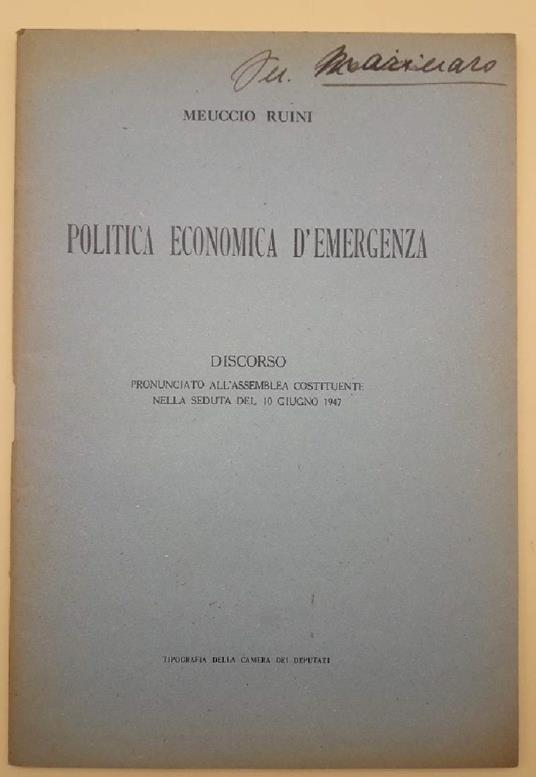 Politica Economica D'emergenza - Meuccio Ruini - copertina