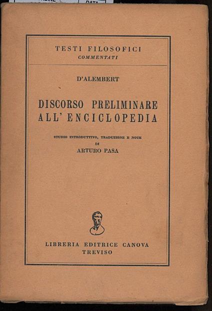 Discorso Preliminare All'enciclopedia - Jean-Baptiste d' Alembert - copertina