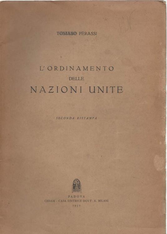 L' ordinamento Delle Nazioni Unite  - Tomaso Perassi - copertina