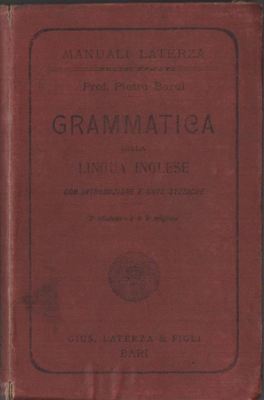 Grammatica Della Lingua Inglese  - Pietro Bardi - copertina