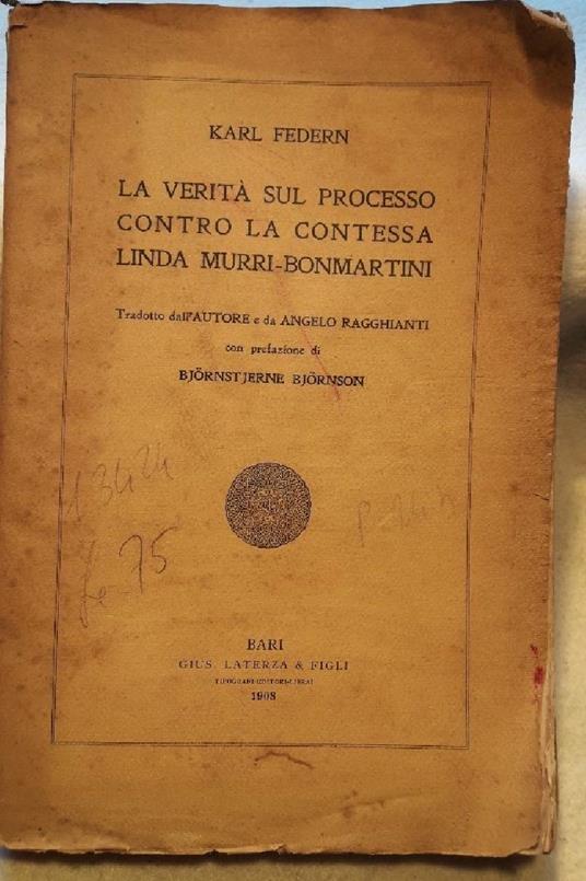 La Verità Sul Processo Contro La Contessa Linda Murri-bonmartini - Karl Federn - copertina