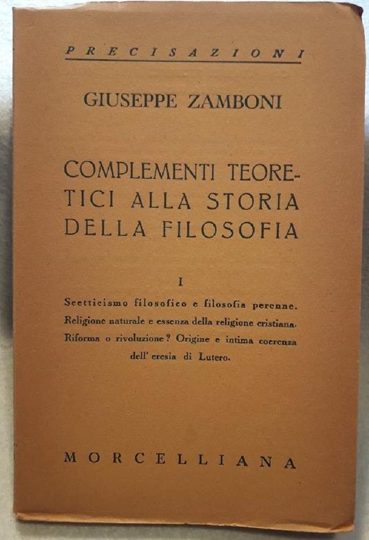 Complementi Teorici Alla Storia Della Filosofia - Giuseppe Zamboni - copertina