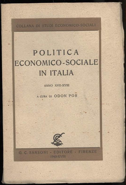 Politica Economico Sociale in Italiaanno Xvii-xviii  - Odon Por - copertina