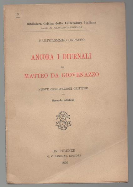 Ancora I Diurnali di Matteo da Giovenazzo  - Bartolomeo Capasso - copertina