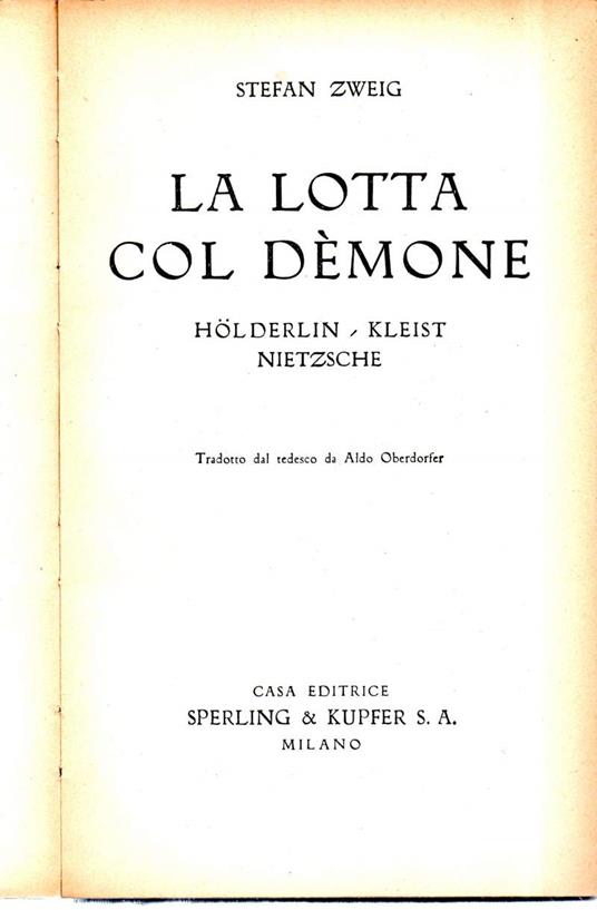 La Lotta Col Demone - Holderlin, Kleist, Nietzsche - copertina