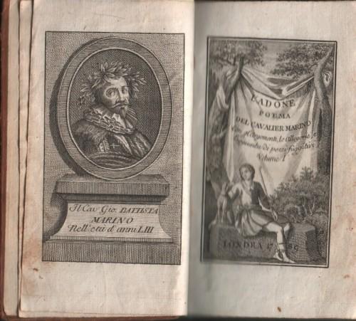 L’Adone. Poema del cavalier Marino. Con gl’Argomenti, le Allegorie, e l’aggiunta di pezzi fuggitivi, in 4 voll - Giovan Battista Marino - copertina