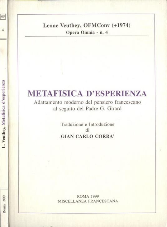 Metafisica d' esperienza - Leone Veuthey - copertina