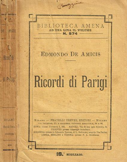 Ricordi di Parigi - Edmondo De Amicis - copertina