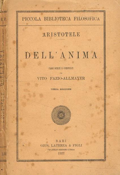 Dell'anima - Aristotele - copertina