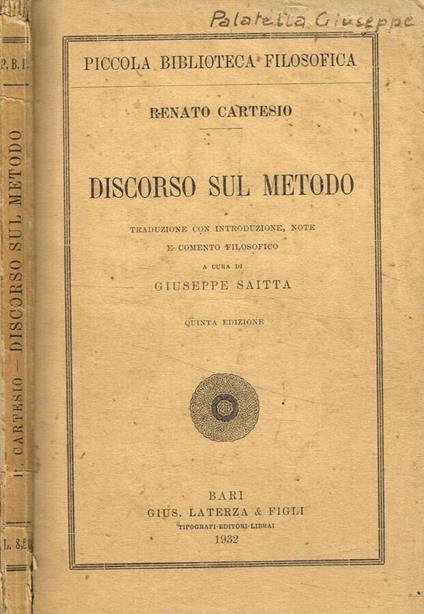 Discorso sul metodo - Renato Cartesio - copertina