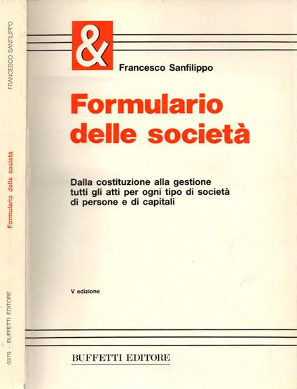 Formulario delle società - Francesco Sanfilippo - copertina