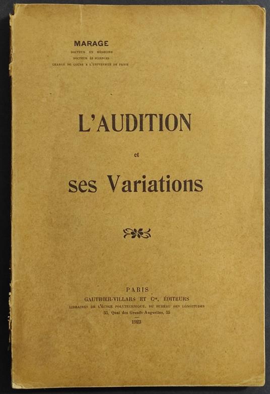 L' Audition et Ses Variantions - Marage -Ed. Gauthier-Villars - copertina