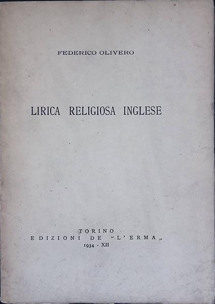 Lirica Religiosa Inglese - Federico Oliveri - copertina