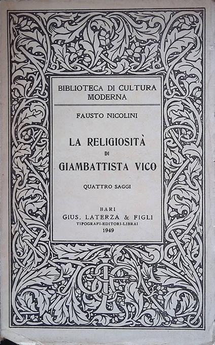 La religiosità di Giambattista Vico. Quattro saggi - Fausto Nicolini - copertina