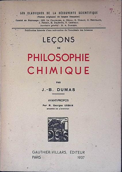 Lecons de Philosophie Chimique - copertina