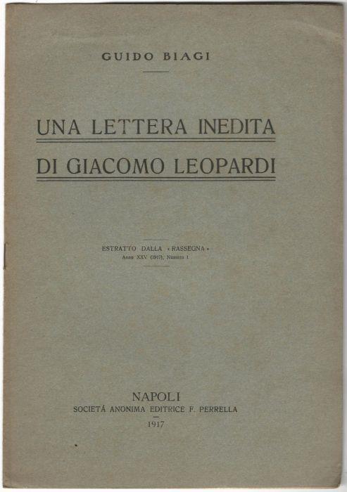 Una lettera inedita di Giacomo Leopardi - Guido Biagi - copertina