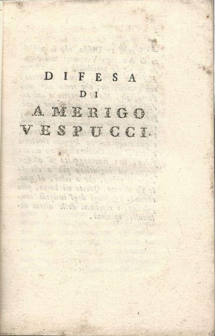 Difesa di Amerigo Vespucci - Giuseppe Pelli - copertina