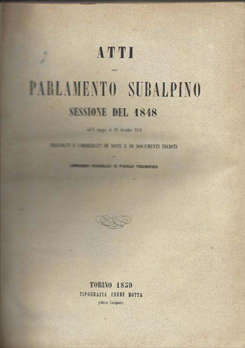 Atti Del Parlamento Subalpino Sessione Del 1848 - Amedeo Pinelli - copertina