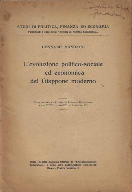 L' evoluzione politico - sociale ed economica del Giappone moderno - Gennaro Mondaini - copertina