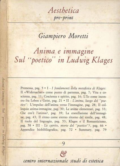 Anima e immagine. Sul poetico in Ludwig Klages - Giampiero Moretti - copertina