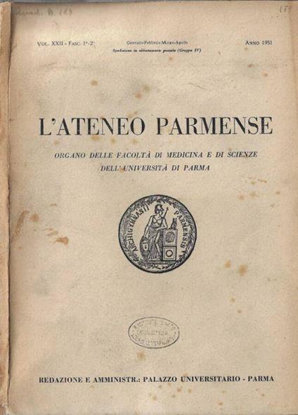 L' Ateneo Parmense vol. XXII Fasc. 1°-2° anno 1951 - copertina