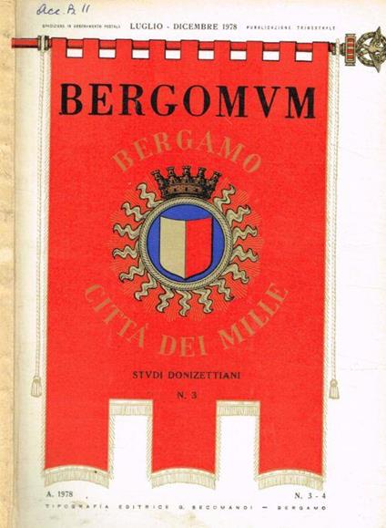 Bergomum. Bollettino della civica biblioteca, anno 1978, fasc.III/IV - Gianni Barachetti - copertina