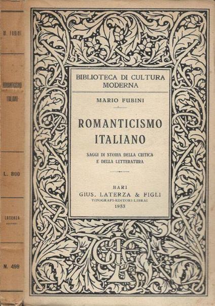 Romanticismo italiano - Mario Fubini - copertina