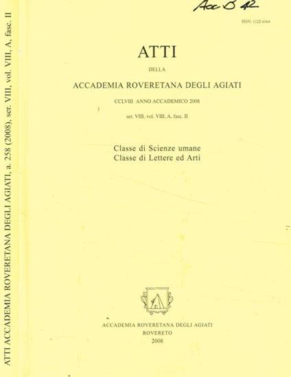 Atti della accademia roveretana degli agiati Serie VIII, Vol.VIII,A fasc.II anno 2008 - G. Valerio Catullo - copertina