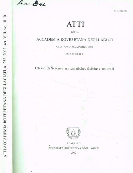 Atti della accademia roveretana degli agiati Serie VIII, Vol.II,B anno 2002 - G. Valerio Catullo - copertina