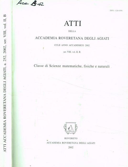 Atti della accademia roveretana degli agiati Serie VIII, Vol.II,B anno 2002 - G. Valerio Catullo - copertina