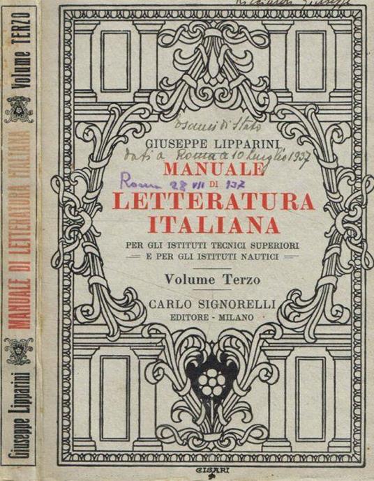 Manuale di letteratura italiana vol.III - Giuseppe Lipparini - copertina