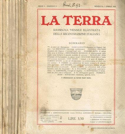 La Terra. Rassegna mensile illustrata della ricostruzione italiana. Anno I, n.4, 5, 6, 7, 8, 9, 10, 11, 12 - Giulio Benedetti - copertina