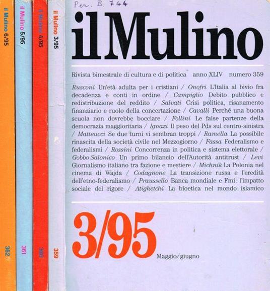 Il Mulino. Anno XLIV, fasc.3, 4, 5, 6. 1995 - Alessandro Cavalli - copertina