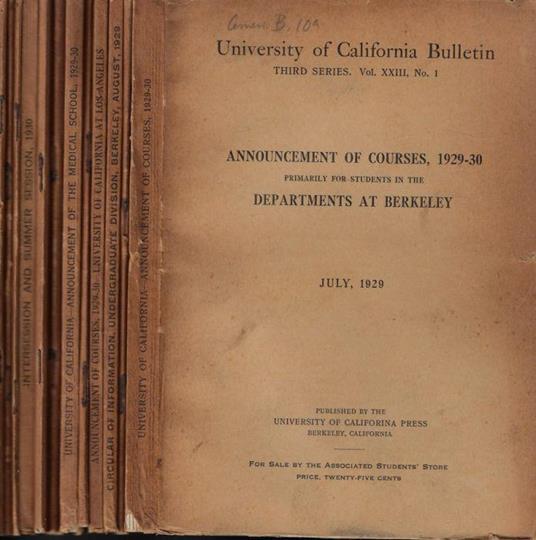 University of California Bulletin III series Vol. XXIII N. 1, 2, 3, 4, 5, 6, 7, 9, 10, 11, 13, 14, 15 1929-1930 - copertina